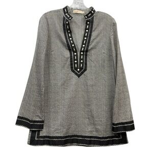 Tory Burch Women's Black White Chevron Resort Wear V Neck Tunic Top Size 4